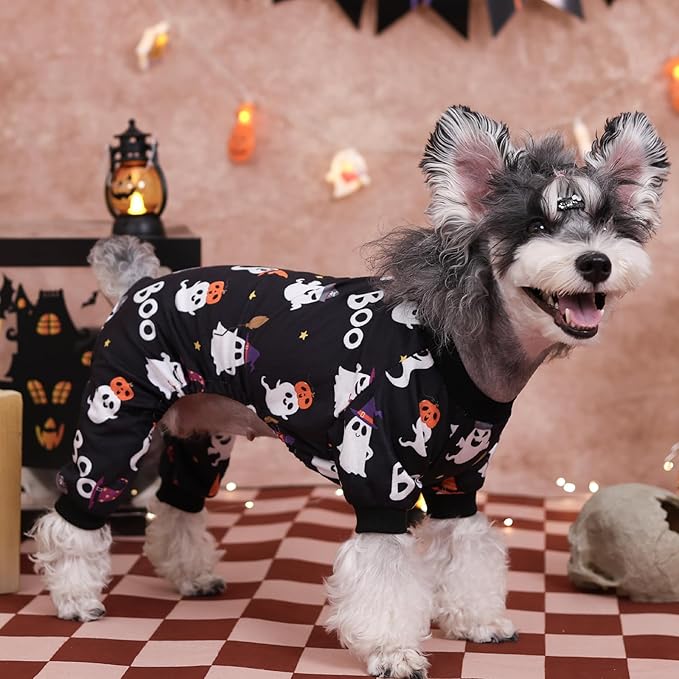 CuteBone Fleece Dog Halloween Pajamas Clothes Puppy Jammies Pet Apparel Cat Onesie for Chihuahua Yorkie Frenchies P305L
