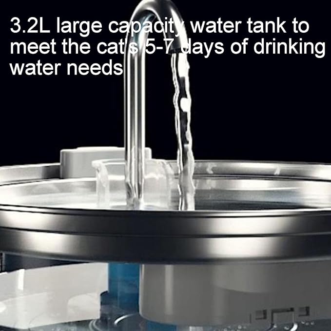 Pet Water Fountain, Four-Stage Filtration System, Silent Low-Noise Design, 3.2L Large Capacity, Stainless Steel Design, Perfect for Cats and Dogs