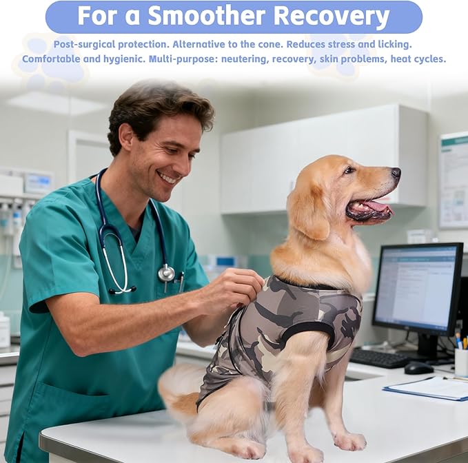 PET Glam Recovery Suit for Dogs Cats, After Surgery, Alternative E-Collar Dog CAT. PET Shirt Breathable Abdominal Wounds, Neuter Cotton, Prevent Licking Onesie Surgical (Green, M)