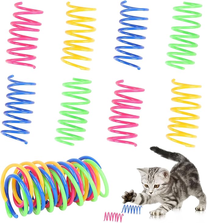 KIMOBER 32PCS Cat Spiral Spring,Colorful Plastic Cat Creative Toy Interactive Cat Toy Spiral Springs for Indoor Cats Kittens to Swat, Bite, Hunt Kitten Toys