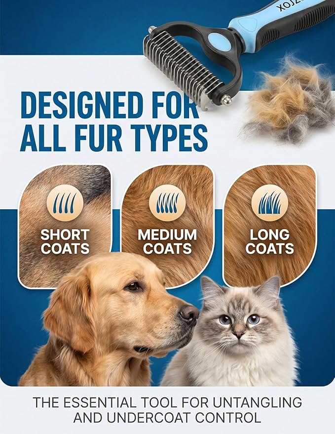Pet Pro Grooming Tool, Dual Tooth Groom Pro for Dogs, Cat Deshedding Brush, Dog Rake Brush for Shedding, Cats Comb Undercoat Long Hair Knotter Remover, Double Teeth Coat Dual-Sided Professional Tools