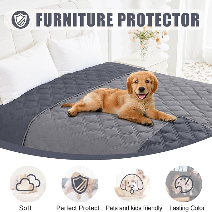 Smiry Waterproof Dog Bed Cover Blanket 30x53, Soft Reversible Pet Blanket, Washable Leakproof Cats Dogs Couch Cover for Sofa, Couch, Furniture, Grey/Dark Grey