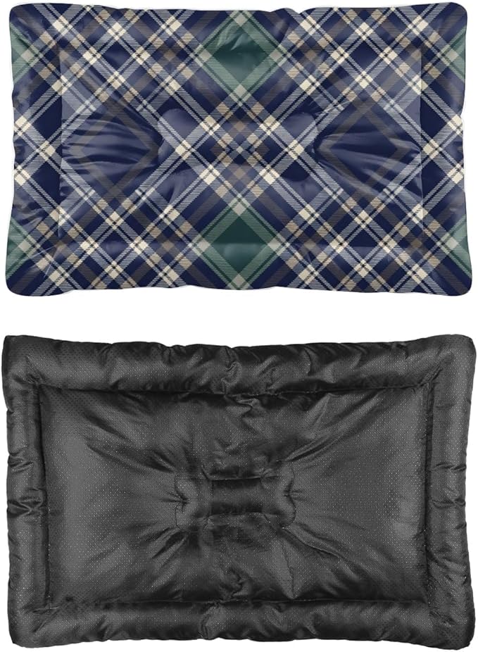 Navy Blue Plaid Pet Beds for Dogs Non Slip Bottom Non Slip Dog Bed Cozy Soft Dog Bed Mat for Car Supplies Printed Pet Gift Personalized 24× 18 Inch Indoor Outdoor