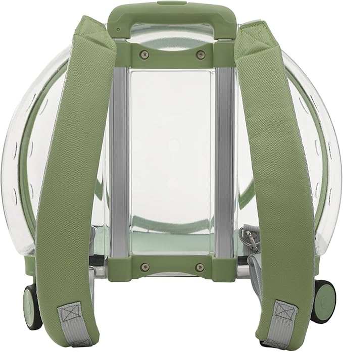 Cat Backpack Carrier, 17.7in Transparent & Fully Breathable Dog/Cat Carrier with Rolling Wheels + Telescopic Handle, Applicable Cat Weight 20 Lbs for Traveling, Taking A Walk. (Green)