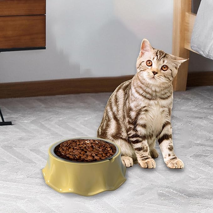Cat Bowls Indoor Cats Cat Food Bowl Easy Cleaning Anti Over Turning Cat Feeding Bowls Anti Slip Smooth Surface Lightweight for, Yellow