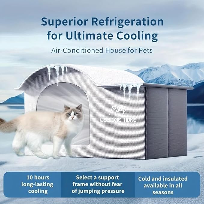 Air Conditioned Cat House - Outdoor Cat House for Summer,Foldable Weatherproof Furniture Cave Dog Bed for Patio Backyard Outside Balcony Garden Summer Indoor Home