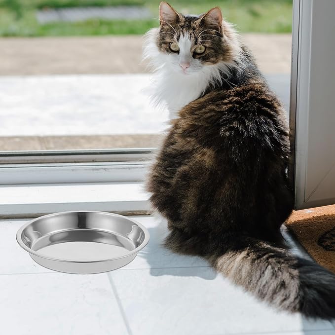 OUNONA 4pcs Stainless Steel Cat Bowls 22cm Multi-Function Metal Pet Basins Wear-Resistant Food Bowls for Household Kitten Feeding and Watering Supplies