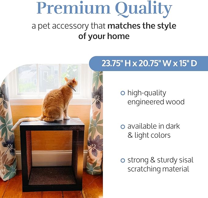Designer Pet Products 2-in-1 Cat Scratcher End Table – Modern Wood Side Table with Customizable Sisal Scratching Pad – Versatile Furniture for Cats and Home Decor
