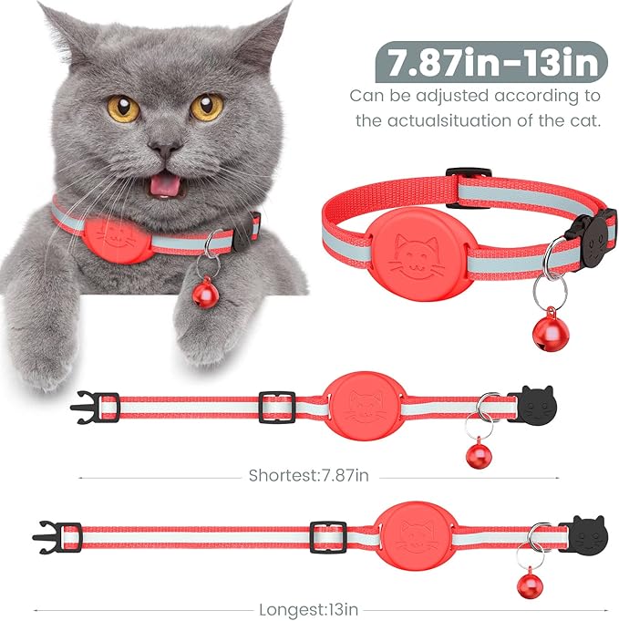 Upgrade Airtag Cat Collar, Reflective Kitten Cat Collar with Bell and Airtag Holder Compatible with Apple Airtags