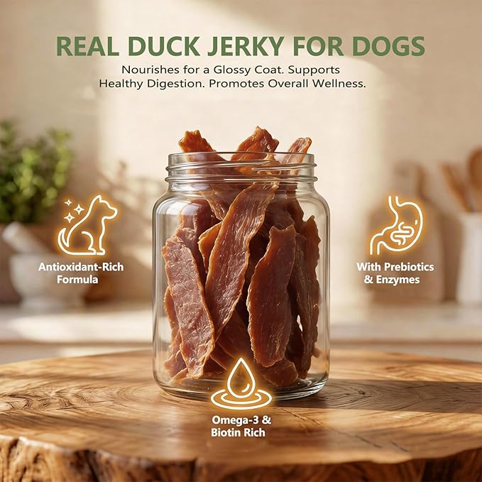 Duck Jerky Dog Treats, 100% Real Duck Breast, Single Ingredient Grain Free Dog Treats, High Protein Low Fat Training Treats for Dogs, Healthy Chewy Treats for Small Medium Large Dogs, 7 oz