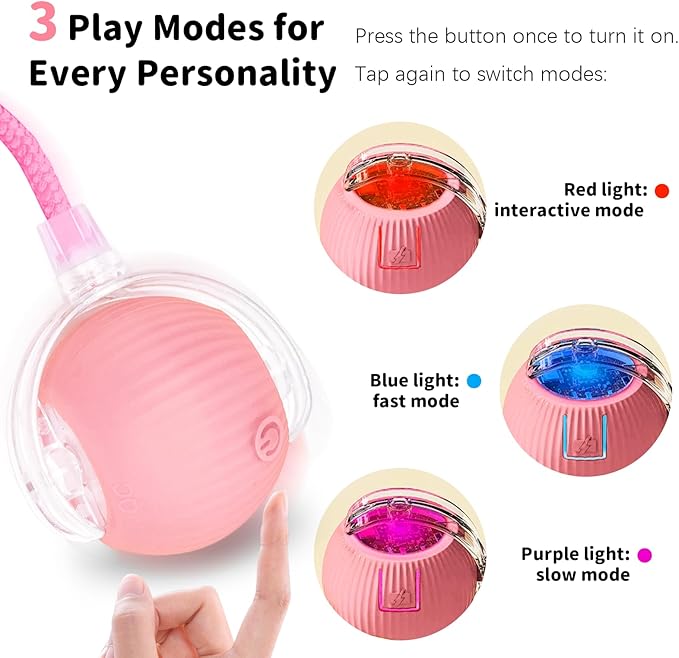Interactive Cat Toys for Indoor Cats Smart Automatic Ball Rolling for Bored Kitten Pet Upgraded Speedy Moving Chase Dogs Toy Mothers Day Gifts Pink