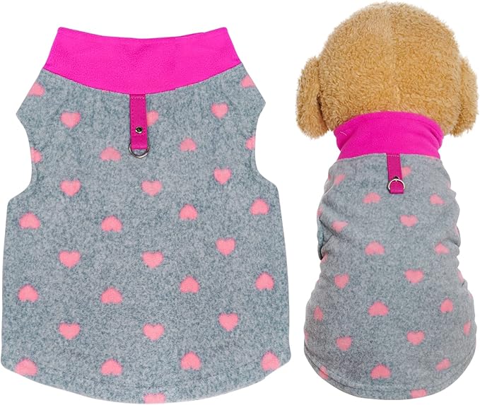 Rbenxia 1 Piece of Grey Dog Heart Sweater with Leash Ring Soft Fleece Vest Dogs Pullover Warm Jacket Pet Dog Clothes Winter Dogs Outfits for Small Puppy Cat Pets (Large)