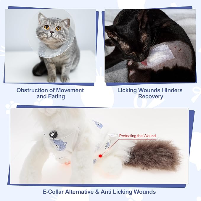 Cat Recovery Suit, Soft Breathable Cat Surgeries Suit, Cat Onesie for Cats After Surgeries, Prevents Licking Wounds, L, White