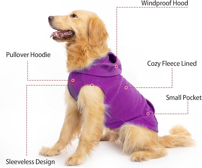 EXPAWLORER Dog Hoodie Fleece Sweater Vest, Hooded Dog Sweatshirt Fall Winter Pet Clothes with Leash Ring, Sleeveless Warm Cozy Puppy Clothing for Cat Small Medium Large Dogs Girl Boy, Purple M