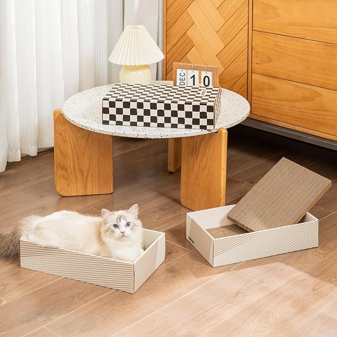 Conlun Cat Scratcher Box with 4 Scratching Pads&2 Separate Cardboard Boxes,2-in-1 Cardboard Cat Scratch for Multiple Kitten Interactive Play,Gradient(Ball & Fish Catnip Toy Included)