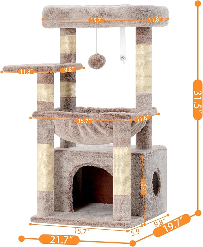 Heybly Cat Tree, Kitten Tower with Large Soft Cat Basket,Cat Condo with Spacious Cat Bed Cave with Hidden Space，Sisal-Covered Scratching Posts,Dangling Ball for Indoor Cats, Muchroom HCT008SMU