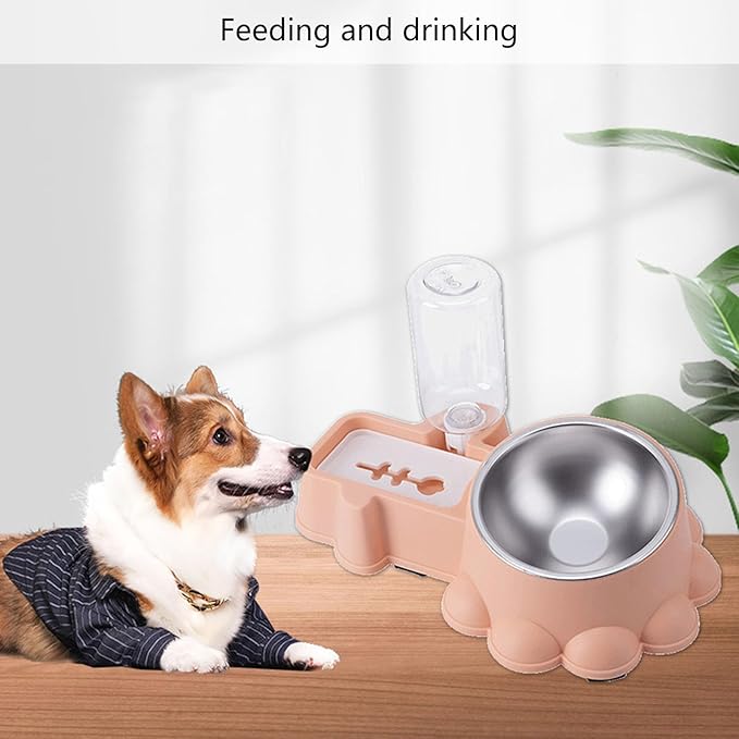 Cats Bowl with Automatic Water Bottle Dog Feeder Elevated Double Drinking Feeding Watering Supply Pet Food Bowl