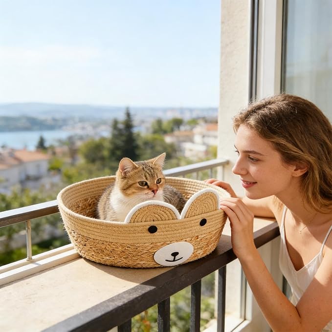 Weaving Cat Nests, Safe and Secure Pet Nest, 35x35x13cm, Cute Pet Bed for Indoor Cats Couch, Cat Bed Basket, Stylish and Functional Pets Furniture, for Lounging, Napping, Or Hiding
