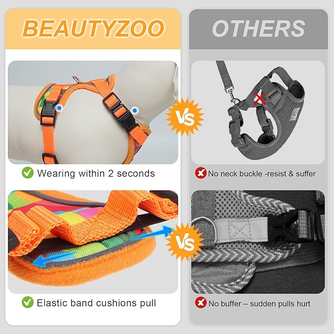 BEAUTYZOO Cat Harness and Leash for Walking, Escape Proof Soft Adjustable Vest Harnesses for Small Cats Kittens, Easy Control Breathable Reflective Strips Jacket, Orange, S