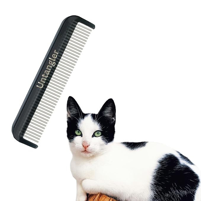 Cat Comb with Silky Smooth Rotating Teeth - Clears Mats Gently and Easily (5" Ultra Fine Teeth; 7" Dual Teeth) (Black, 5")