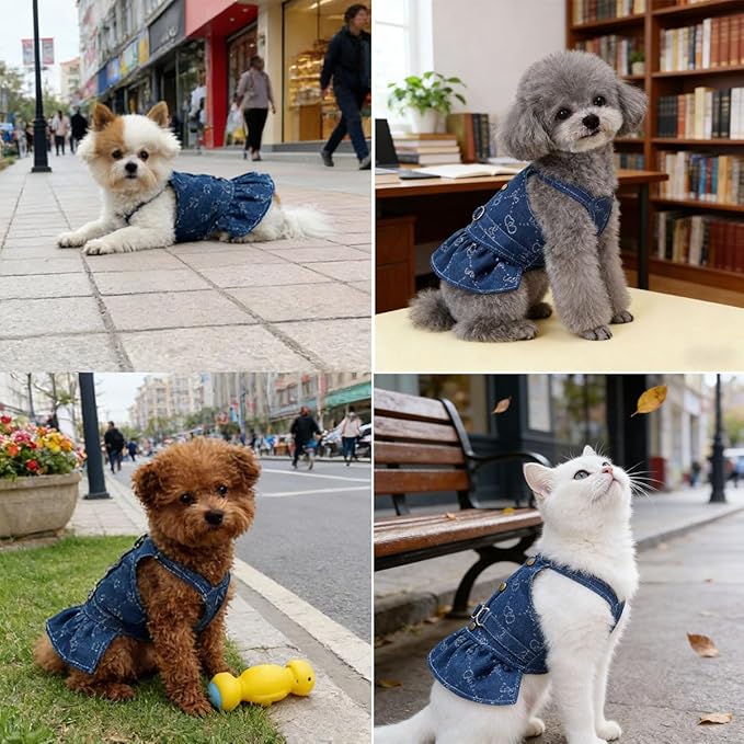 Walking-Ready Pet Jeans - Breathable Denim with D-Ring & Snap Buttons | Matching Heart Symbol Outfits for Dog & Cat Couples | Machine Washable (S-XL) (X-Large, Skirt with Heart Symbol)