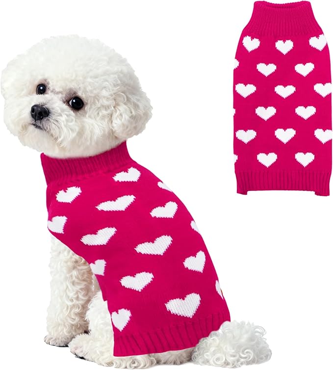 Valentines Dog Sweater, Knit Pet Small Dog Sweater Holiday Valentine’s Day Outfit Clothes for Small Medium Large Dogs Pets (Rose Red, Medium)