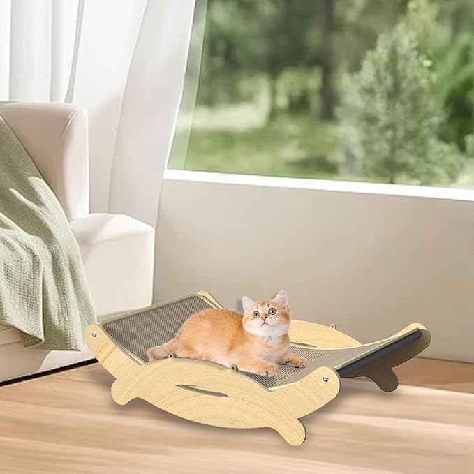 Sisal Cat Scratcher Bed Hammock Wood Frame Kitten Scratch Pad Lounger Furniture Protector 23.23x11.81x5.91inch