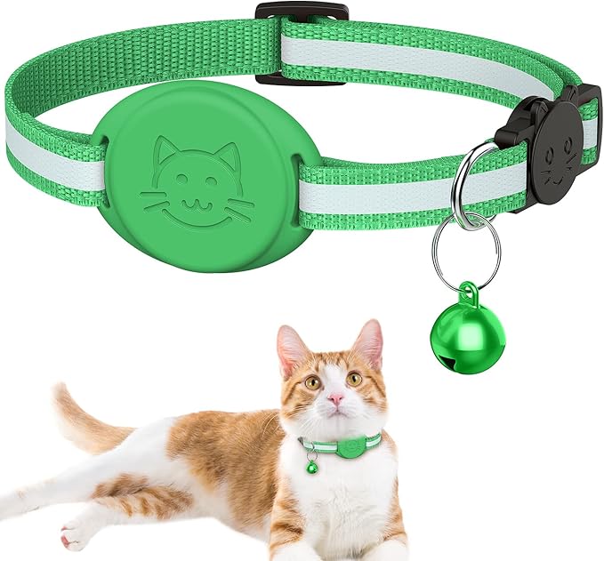 Upgrade Airtag Cat Collar, Reflective Kitten Cat Collar with Bell and Airtag Holder Compatible with Apple Airtags