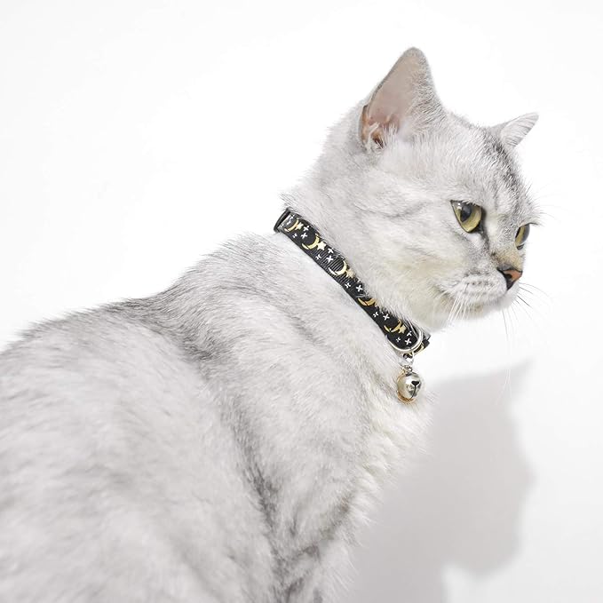 2 PCS Breakaway Cat Collar with Bell, Cute Adjustable Kitten Collars with Accessories (Blue Black)
