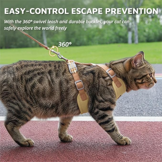 Escape-Proof Cat Harness and Leash Set - Adjustable and Comfortable - Ideal for Walking Cat Outdoors - Fits Small Dogs, Kittens, Medium, and Large Cats (Beige, XS)