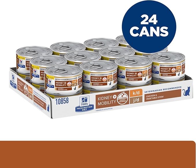Hill's Prescription Diet k/d Kidney Care + j/d Mobility Care Wet Cat Food, Chicken & Vegetable Stew, 2.9 oz. Cans, 24-Pack