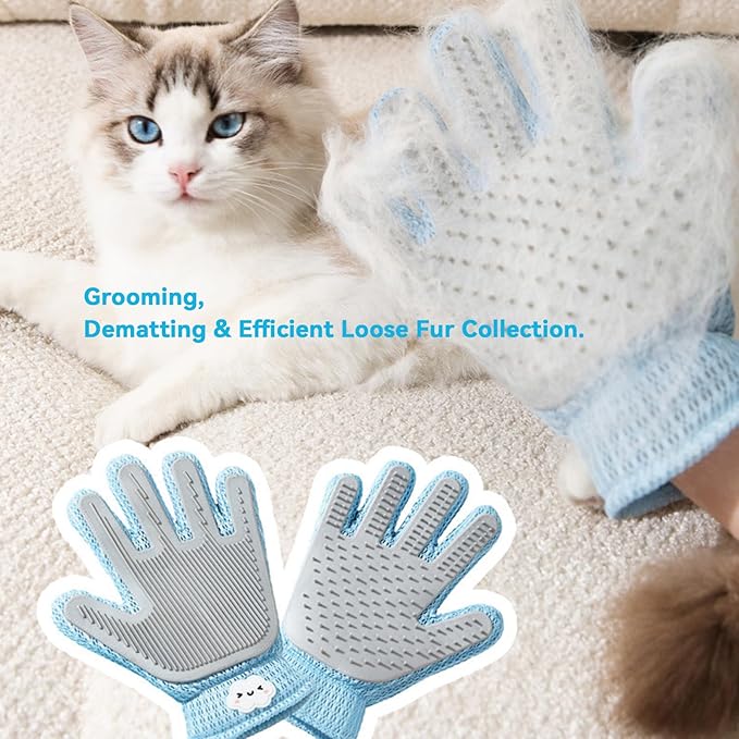 Pet Hair Remover Glove for Dogs & Cats, Upgraded Reusable 5-Finger, Gentle Deshedding Grooming Brush, Pet Hair Removal Tool for Furniture, Couch, Carpet, Car Seats, Sky Blue, 1 Count