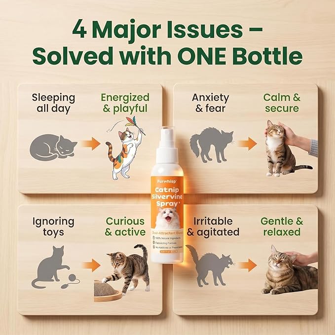 Catnip Spray with Silvervine,100% Natural Dual-Plant Formula,Loved by 9 Out of 10 Cats, Renews Old Toys & Encourages Positive Scratching, Indoor & Outdoor Use – 2 oz