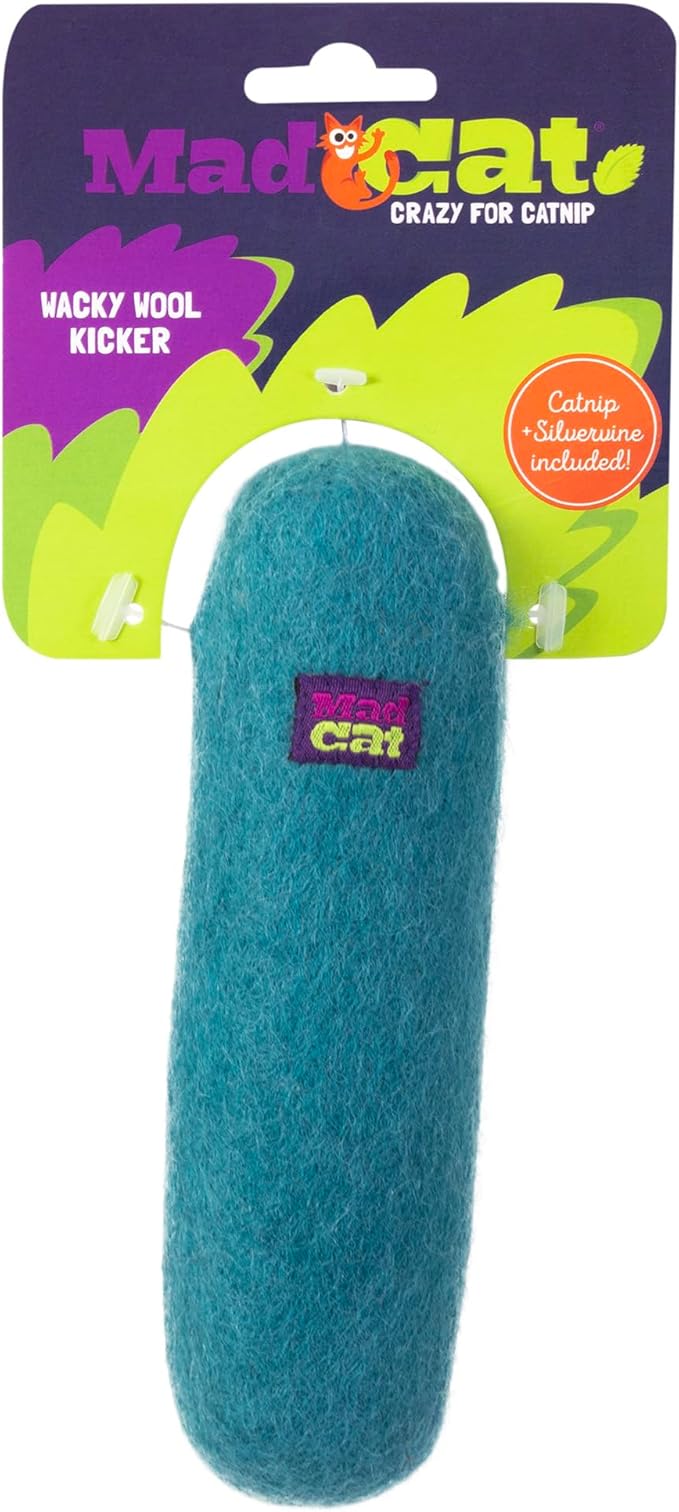 Mad Cat Wacky Wool Crinkle Kicker Catnip and Silvervine Cat Toy, Pack of 1