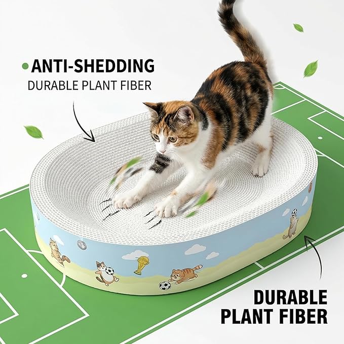 Cat Scratcher - Plant Fiber Scratch Pad | Durable Cardboard Lounge Bed, Portable Cat Scratch Board Bowl Mat for Kitten Medium Large Breed Furniture Door Couch Carpet Protection Indoor Enrichment