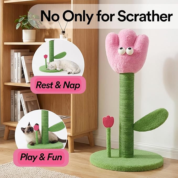 ZEZE Tulip Cat Scratching Post – Flower-Themed Cat Tree for Kittens & Adult Cats, Durable Sisal Rope Tower, Decorative Pet Furniture, Cute Home Design, Furniture Protection