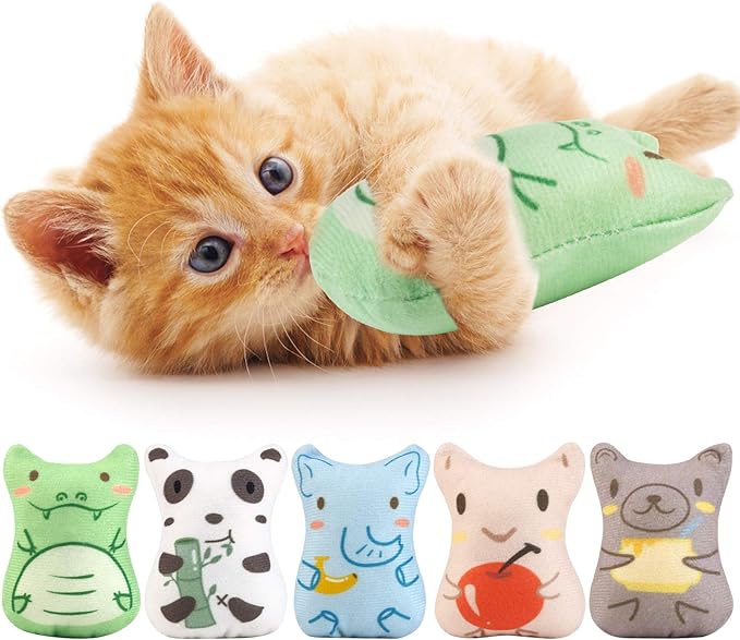 Catnip Toys for Indoor Cats - 5PCS Plush Cat Chew Toys Teething Interactive Catnip Filled Kitten Toy Soft Pet Toy