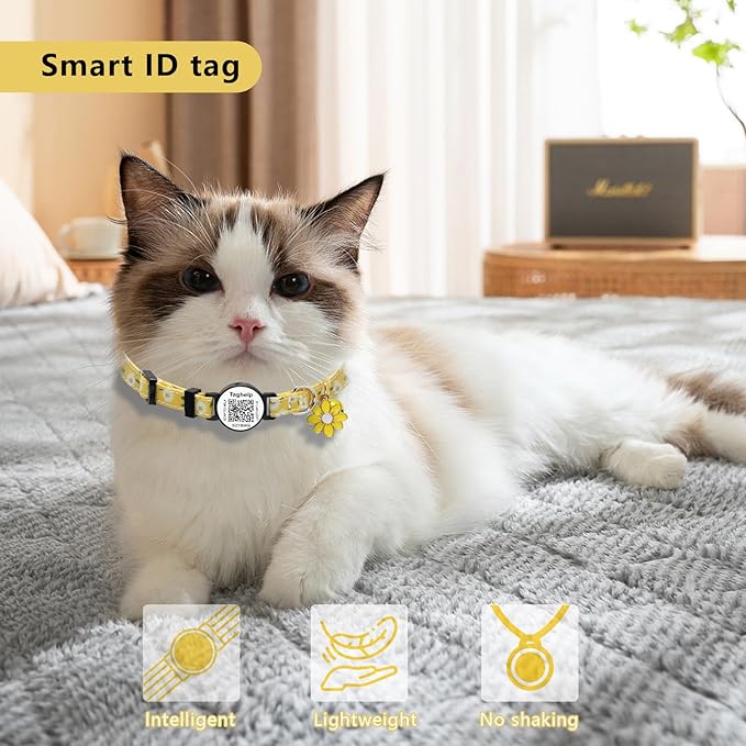 4 PCS Cute Flower Cat Collar with QR Code ID, 4-Pack Safety Breakaway Kitten Collars Set with Bell, Adjustable Gift for Cat Lovers
