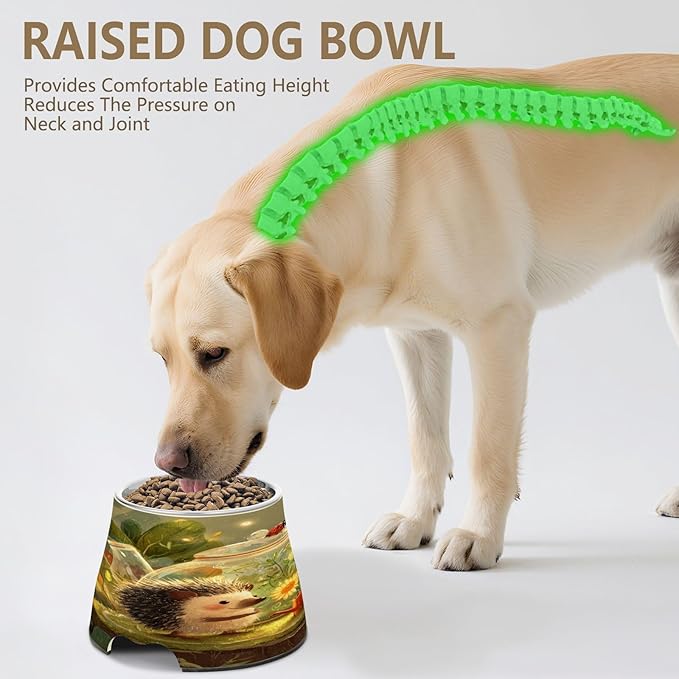Cute Hedgehog Watering Pets Food Bowls with Stand Stainless Steel Pets Dish Bowl for Slow Feed Cats Whisker Relief