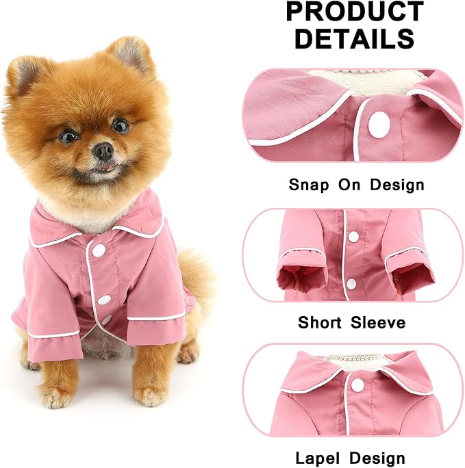 SMALLLEE_LUCKY_STORE Dog Pajamas for Small Medium Dogs Cats Soft Pet Sleepwear Shirts Comfortable Lapel Pjs Loungewear Clothes Bulldog Chihuahua Yorkie Two-Legged Outfit, Violetred, 3XL
