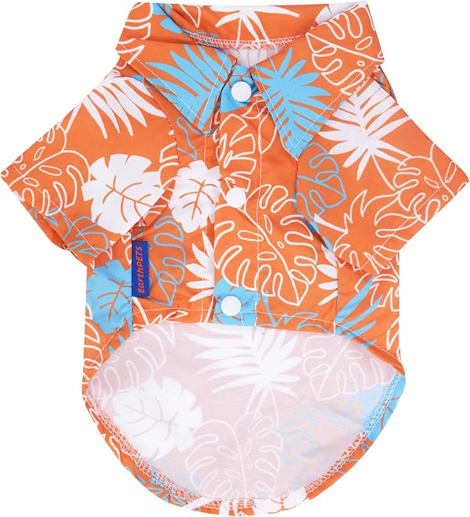 EarthPETS Hawaiian Style Pet Shirt for Dogs and Cats, Made with Super Soft Cotton & Breathable Fabric Pet Shirt Pet Clothes, Orange, L