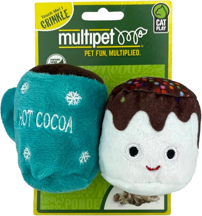 Multipet Hot Cocoa with Marshmallow Cat Toy, 3 Inches (Assorted Color, 2 Pack)