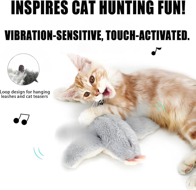Dumwick 2026 Upgrade Interactive Chirping Bird Cat Toy,Flapping Wingss with Realistic Sounds,Simulated Chirping Bird Cat Toy for Indoor Play and Exercise (Gray Bird 1pcs)