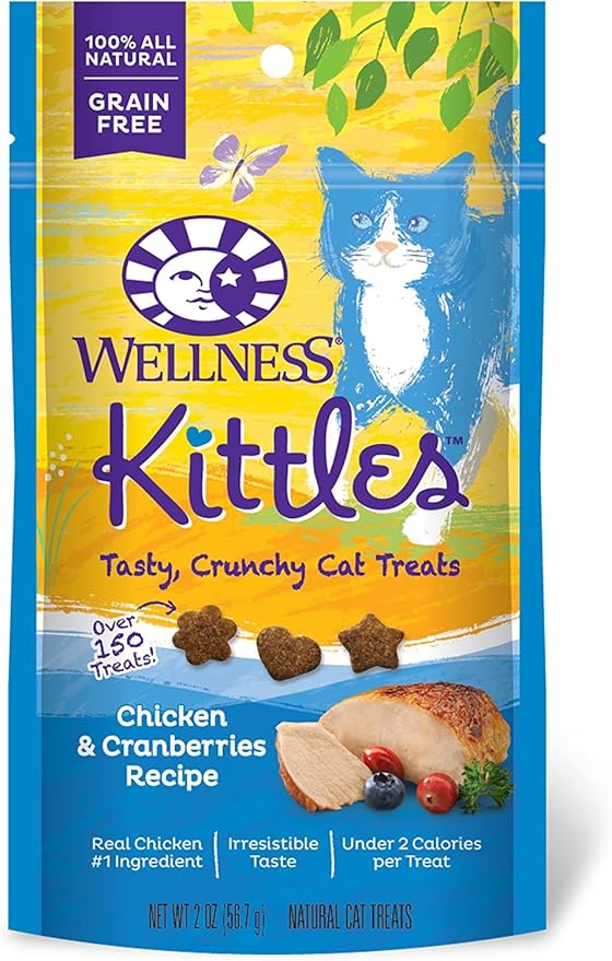Aurora Pet Variety Pack 9 Wellnes Kittles Tasty Crunchy Cat Treats (3 Chicken, 3 Salmon, 3 Tuna) 2-oz Each with AuroraPet Grooming Wipes