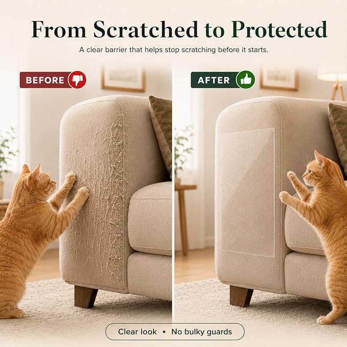 Cat Scratch Deterrent Tape – 10 Double-Sided Anti-Scratching Sticky Tape – Protect Furniture & Train Cats to Stop Scratching – Effective Cat Training Tape for Sofas & Couches
