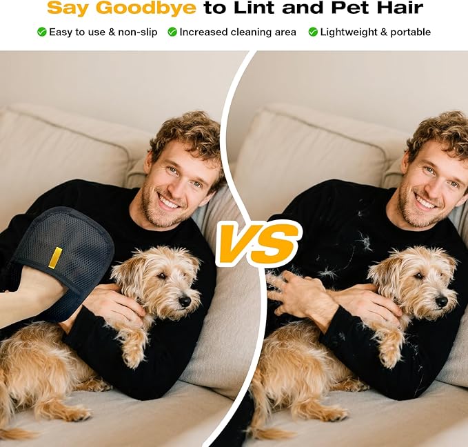 2 Pcs Reusable Electrostatic Pet Hair Remover Glove & Magic Brush, Cat & Dog Hair Removal Grooming Gloves for Furniture, Couch, Carpet, Car Seat, Clothes