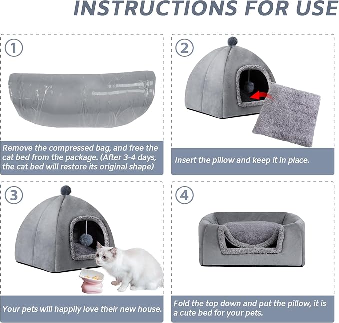 Cat Bed Cave for Indoor, Suitable for Cat Dome Bed, Hideaway Bed for Indoor Cats with Removable Mattress for Kittens.Cat Tent House for Dual Use (L:17"x17")