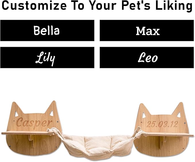 Personalized Cat Hammock Cats Face Shaped, Custom Name Hanging Hammock with 2 Cat Shelves, Wall Mounted Cat Window Perch, Cat Bed for Playing Sleeping Scratching