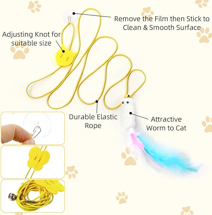 Leitee 20 Pcs Interactive Cat Toys with Hanging Balls Feather Teaser Retractable Toys for Indoor Kitten Self Play Make Fun Exercise Cat Enrichment Balls for Small/Medium/Large Cats to Keep Them Busy
