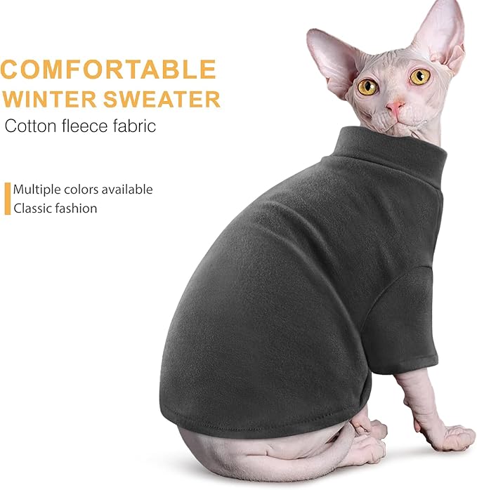 Idepet Sphynx Cats Sweater 2 Pack,Turtleneck Hairless Cat Shirt Soft and Warm Kitten Clothes with Sleeves Pullover Pet Winter Pajamas Jumpsuit for Cat Puppy (Black&Yellow, XX-Large)